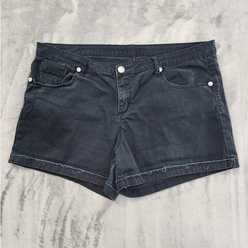 Reign Shorts Womens 20 Faded Black High Rise Cuffed Cut Off Stretch Denim Casual
